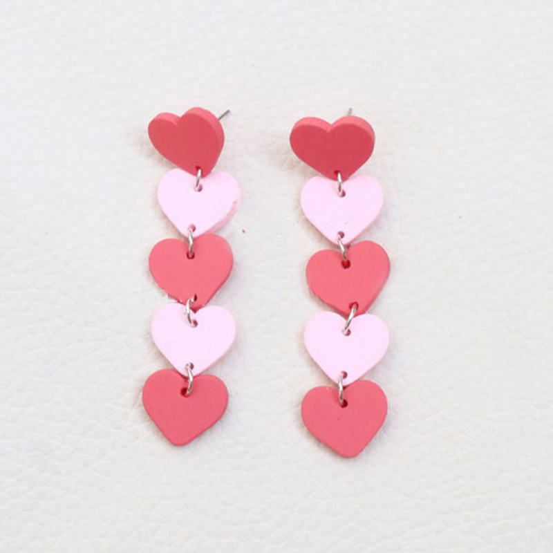 Pink Hearts Tassel  Acrylic Earrings