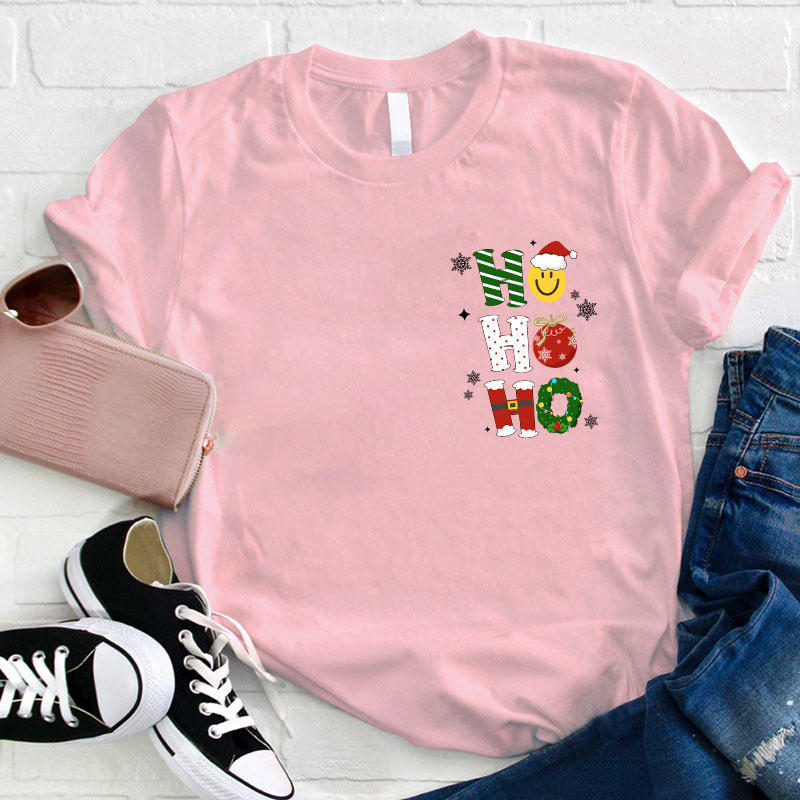 Ho Ho Ho Santa Claus Is Coming Christmas Wreath Teacher T-Shirt