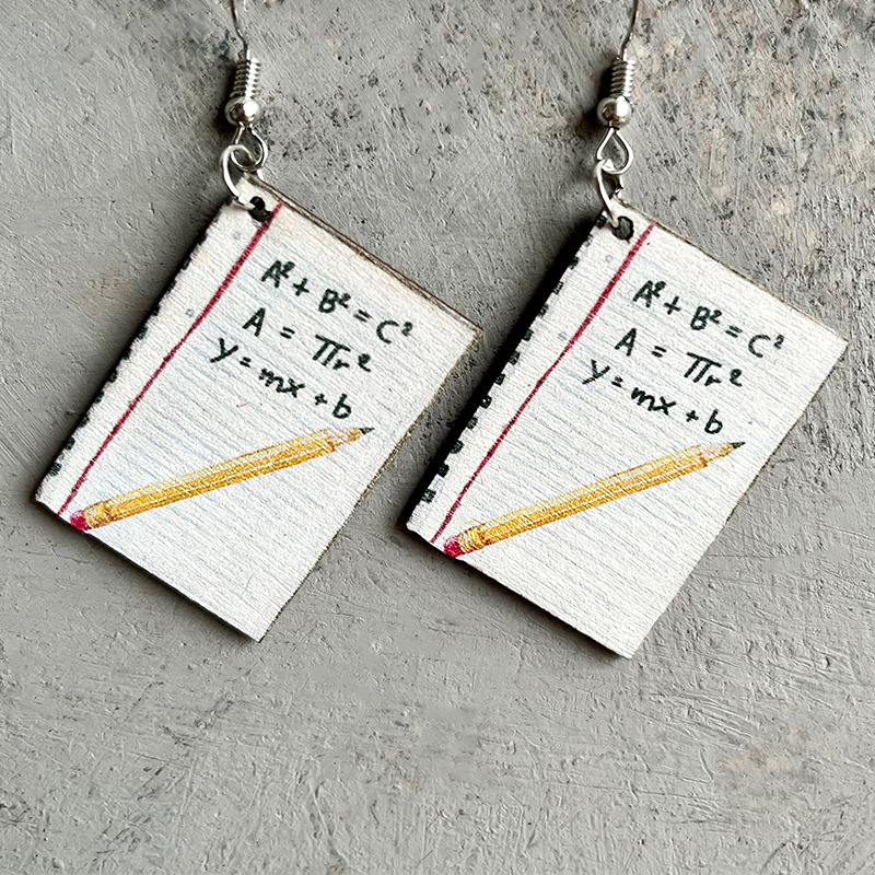 Wooden Math Book Earrings