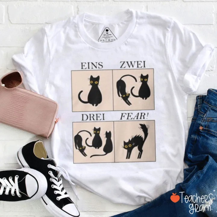 Katze Eins Zwei Drei Lehrer T-Shirt