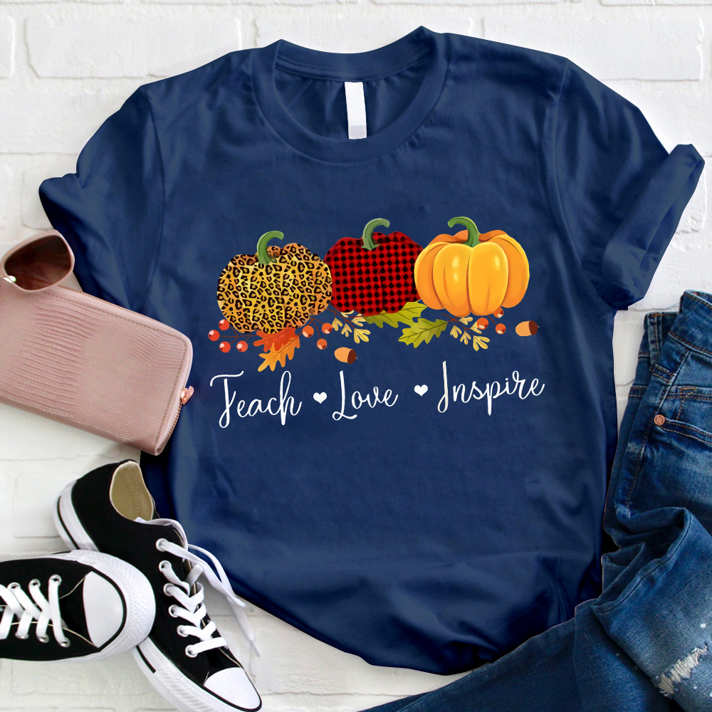 Teach Love Inspire Pumpkin Filbert Teacher T-Shirt