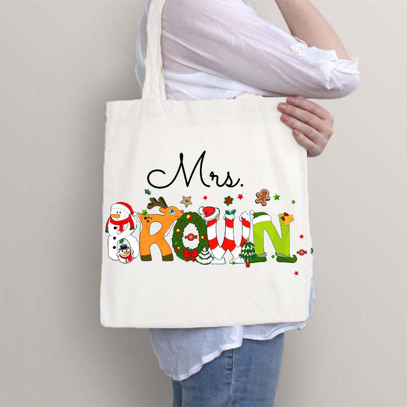 Personalized Christmas Style Teacher Tote Bag
