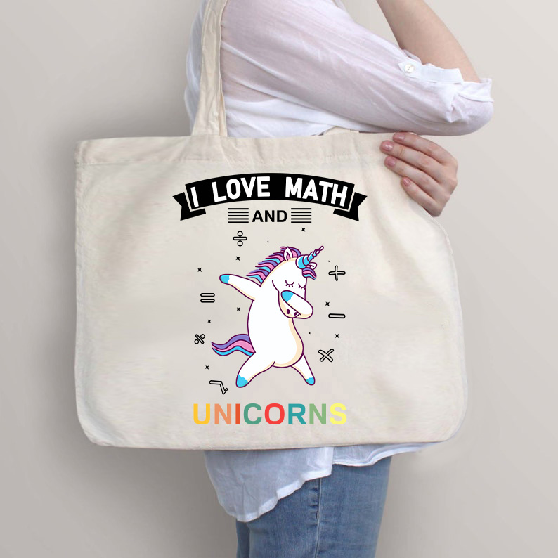 Ich liebe Mathe und Einhörner Lehrer Tragetasche mit Reißverschluss