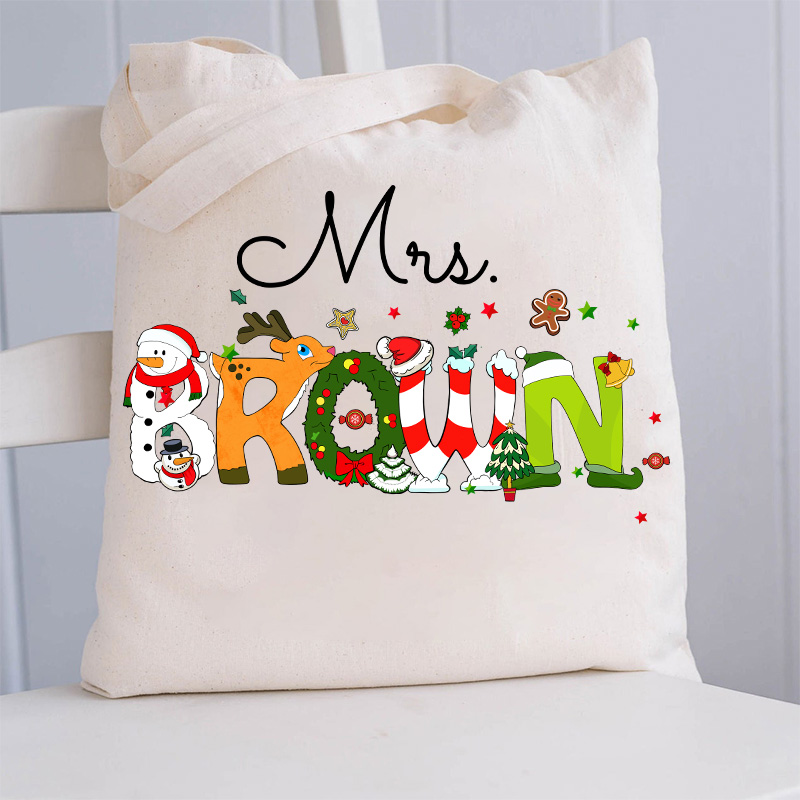 Personalized Christmas Style Teacher Tote Bag
