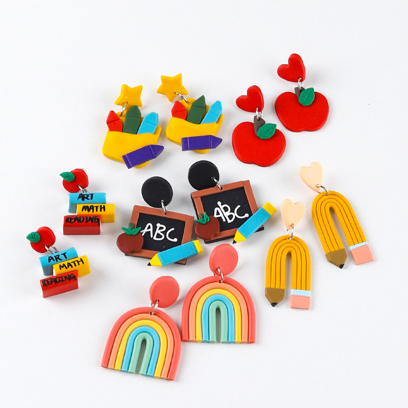 Colorful Stationery Cute Teacher Clay Earrings
