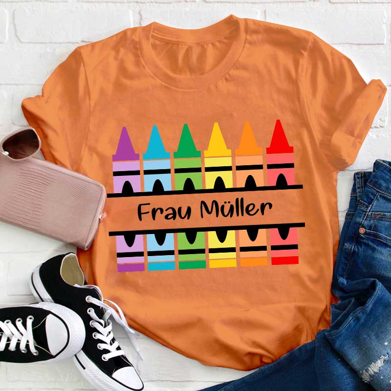 Personalisiert Name Bunte Bleistifte Lehrer T-Shirt