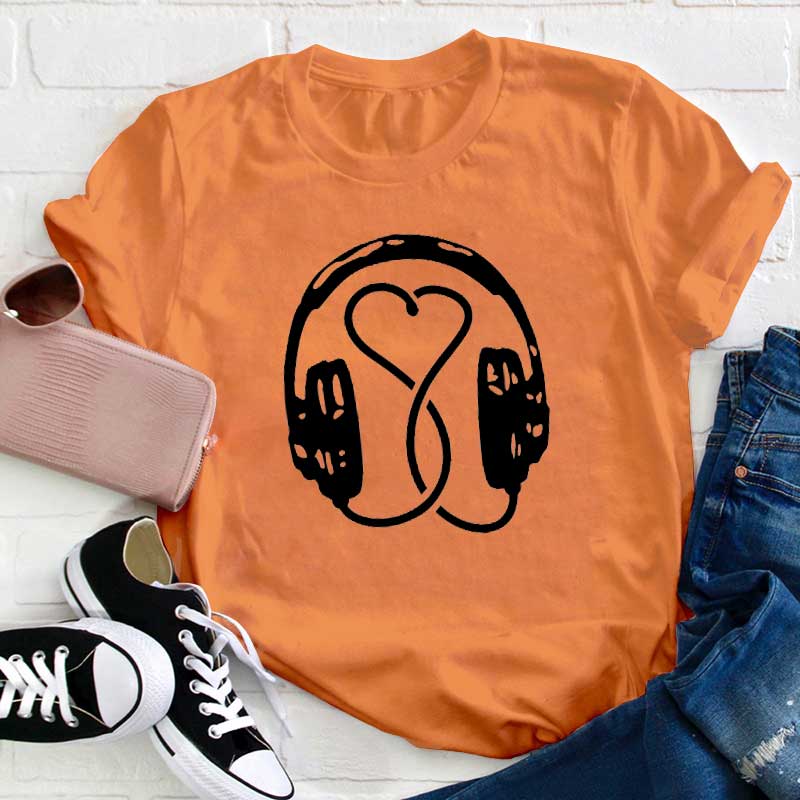 Herz Musik Kopfhörer Lehrer T-Shirt