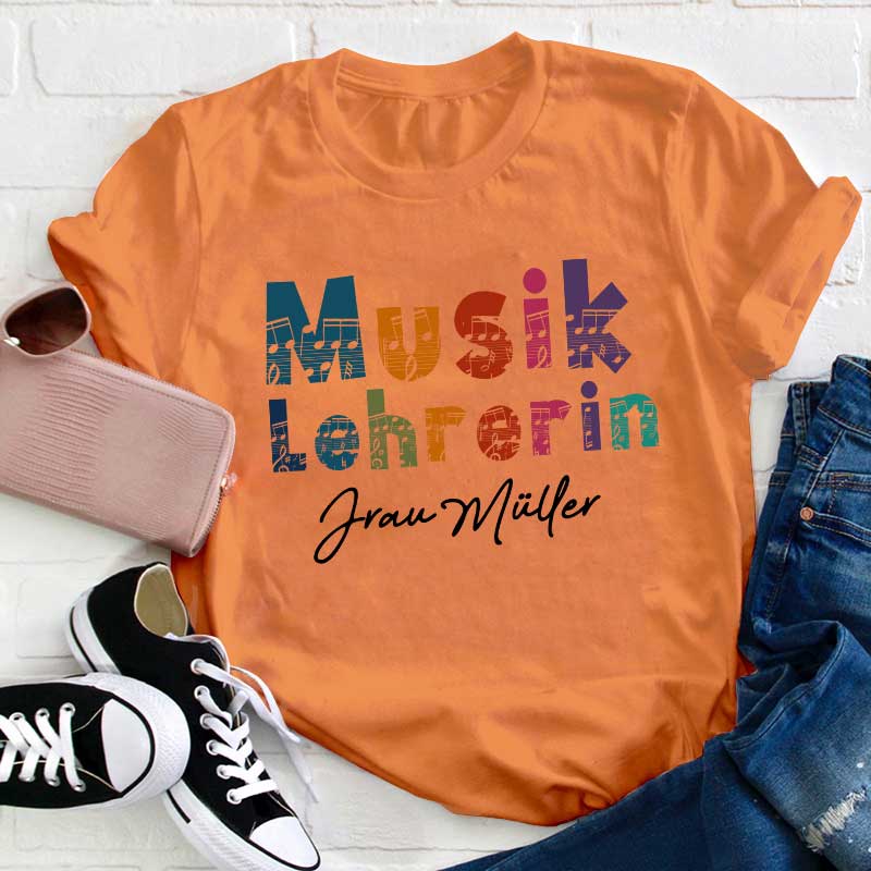 Personalisiert Name Bunt Musik Lehrerin Lehrer T-Shirt