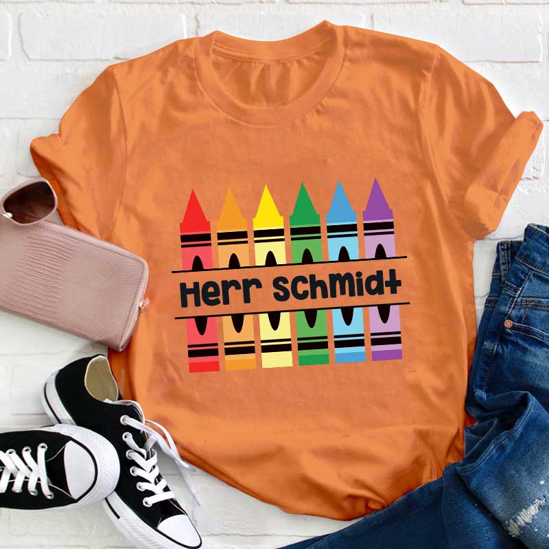 Personalisiertes Bleistift Lehrer Name T-Shirt