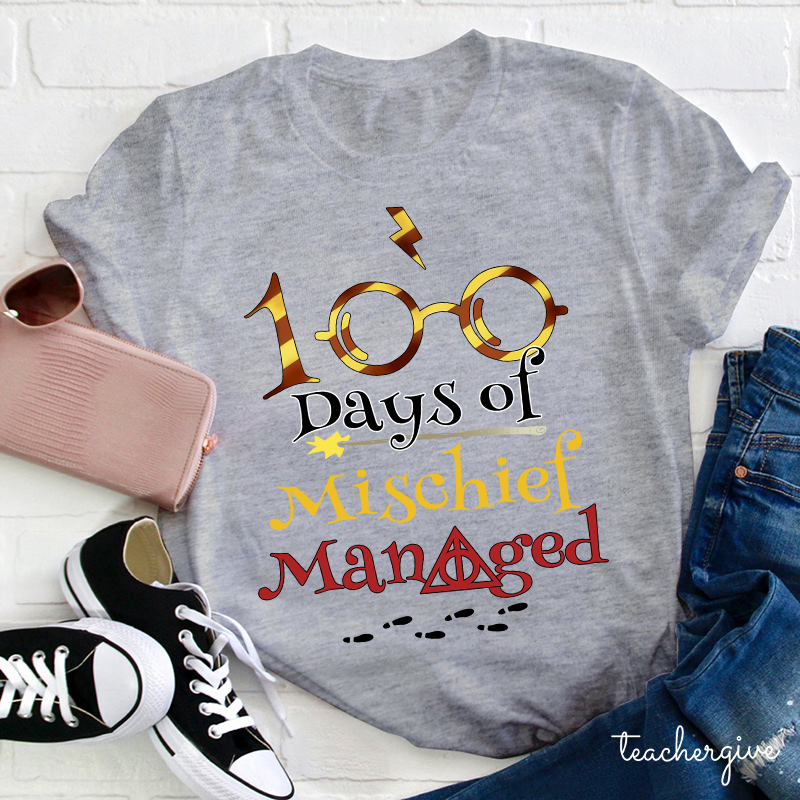 100 Days Of Mischief Managed Magic Style Teacher T-Shirt