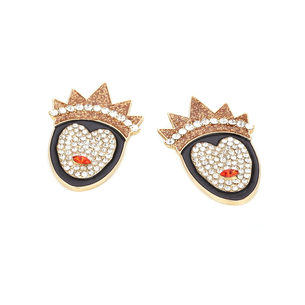Queen And Crown Rhinestone Metal Earrings