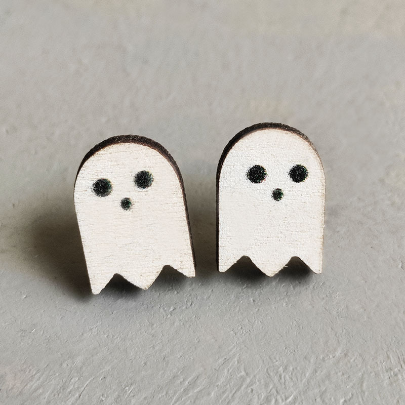 Tiny Ghost Wooden Earrings