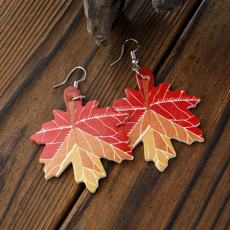 Autumn Maple Leaf Leather Earrings