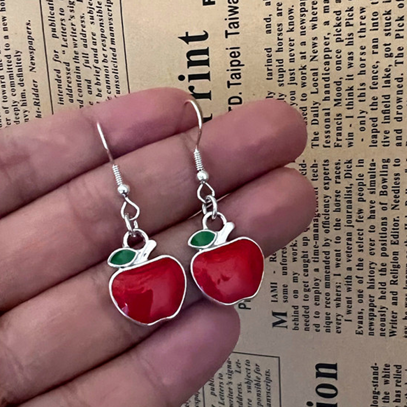 Small Red Apple Metal Earrings