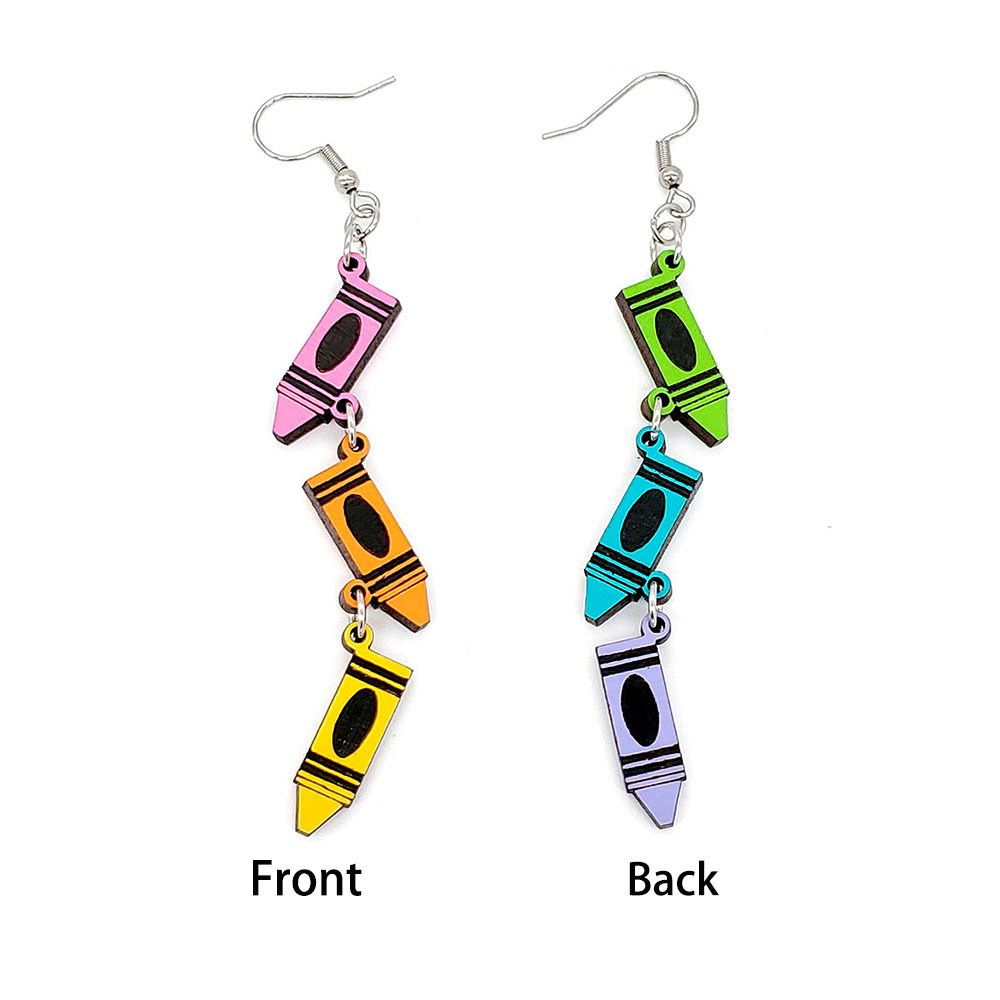Multicolor Crayons  Wooden Earrings Set
