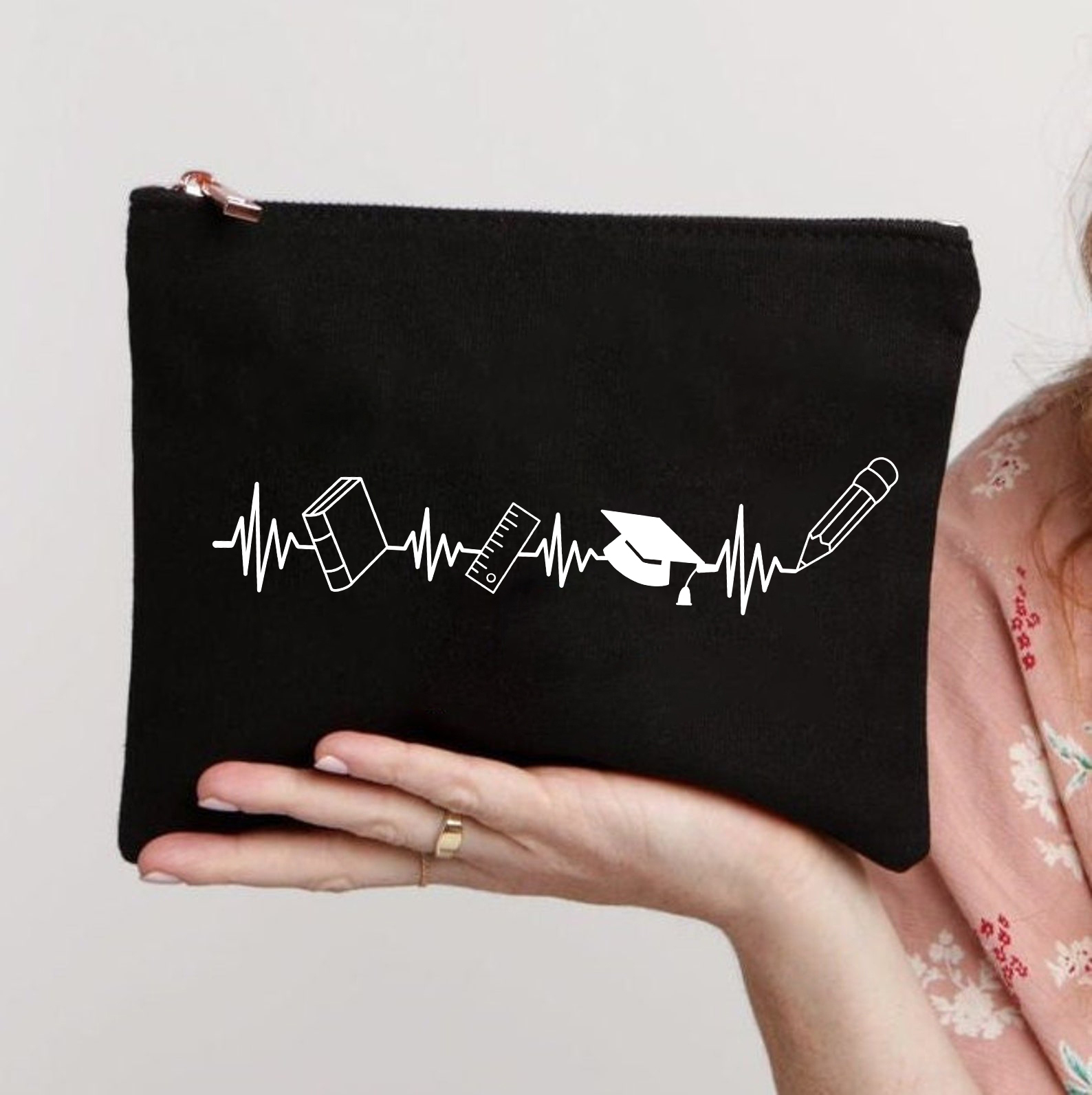 Teacher Heartbeat Makeup Bag