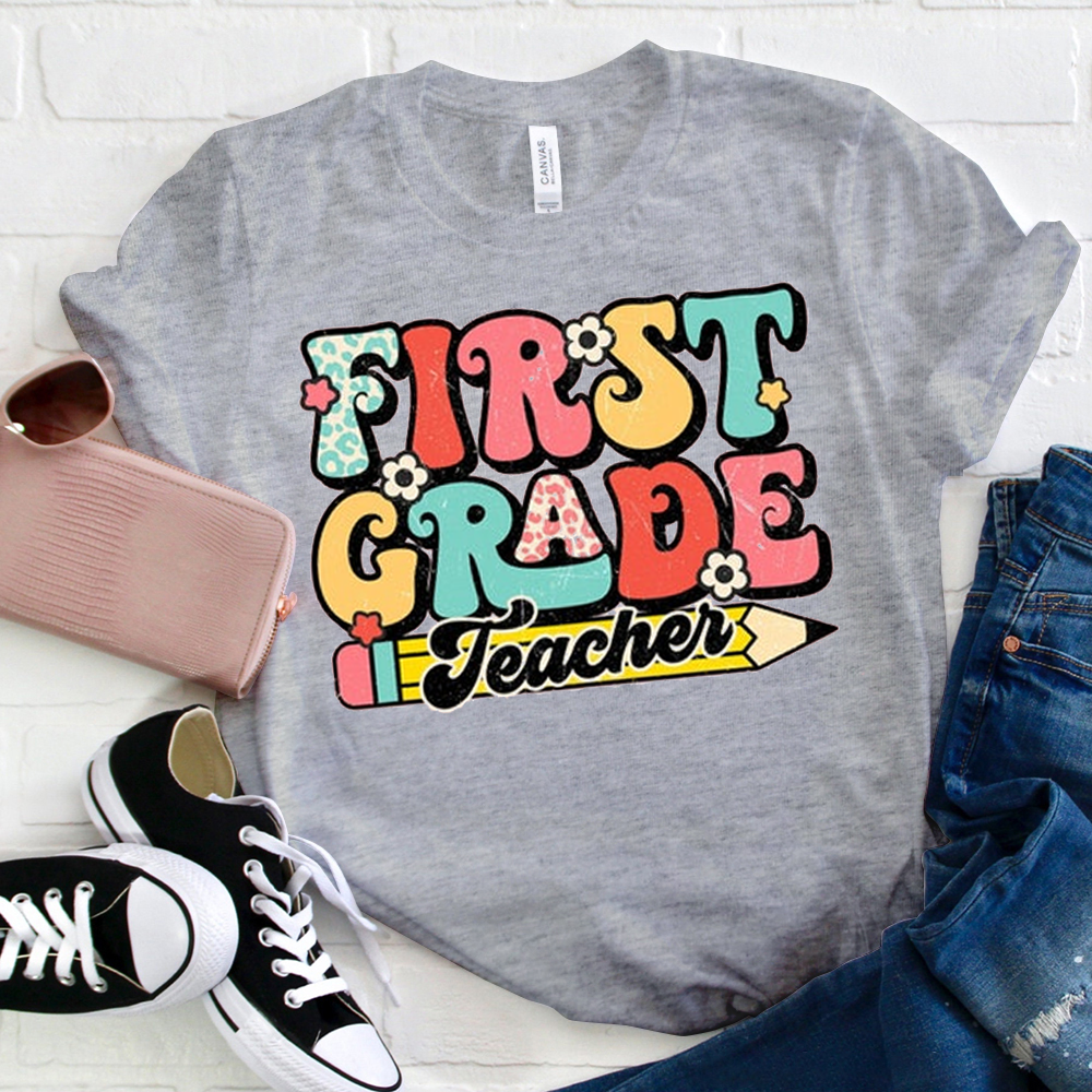 Personalized First Grade Teacher Tiny Flower T-Shirt