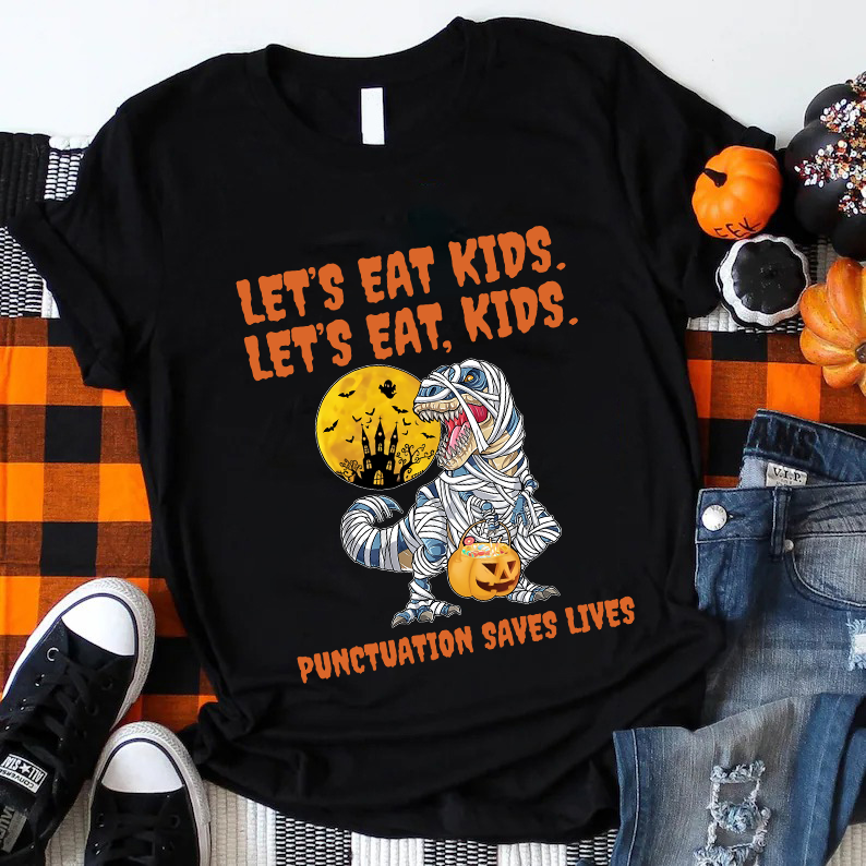 Punctuation Saves Lives Dinosaur With Bandage Teacher T-Shirt