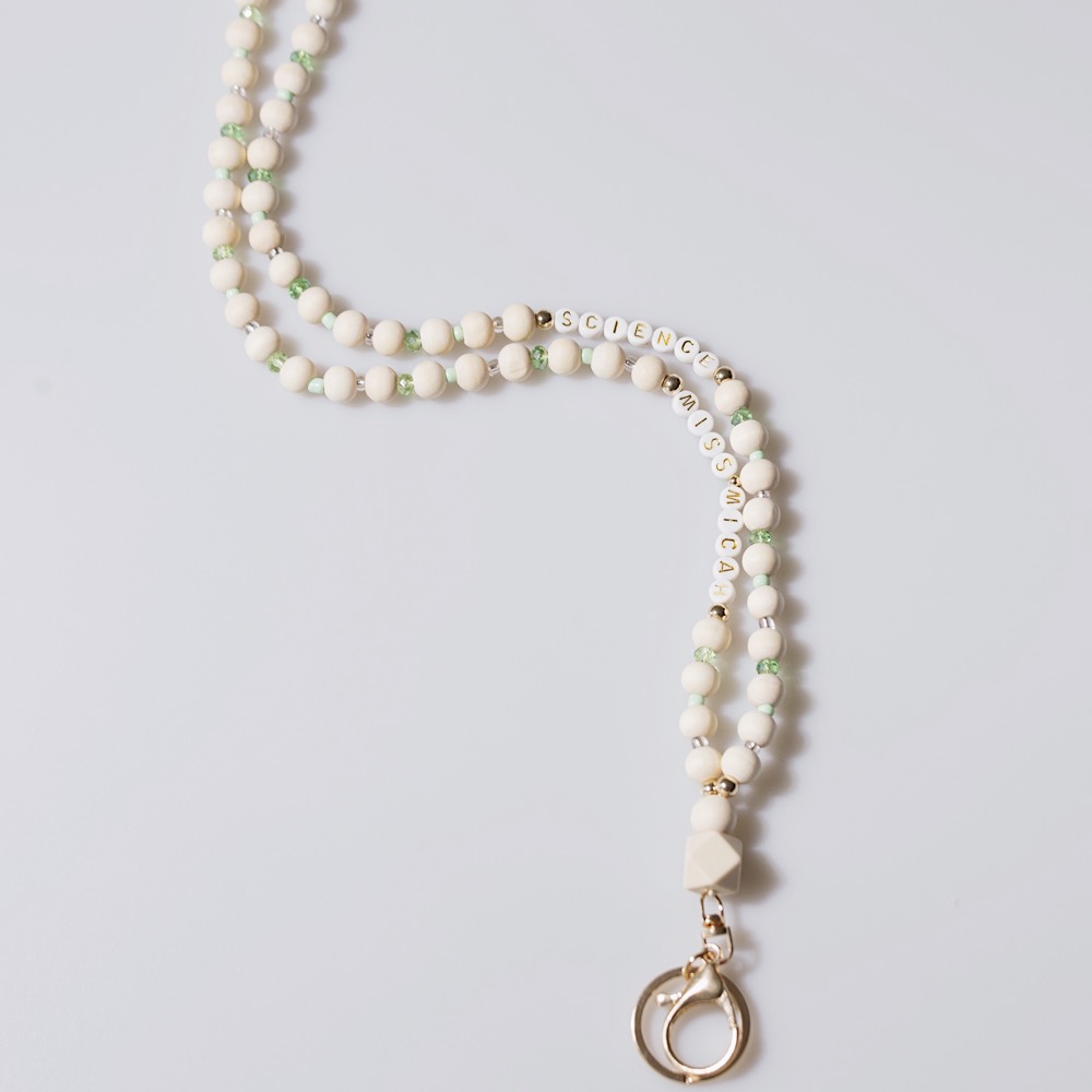 Personalized Multicolor Wooden Beads Teacher Name And Grade Lanyard