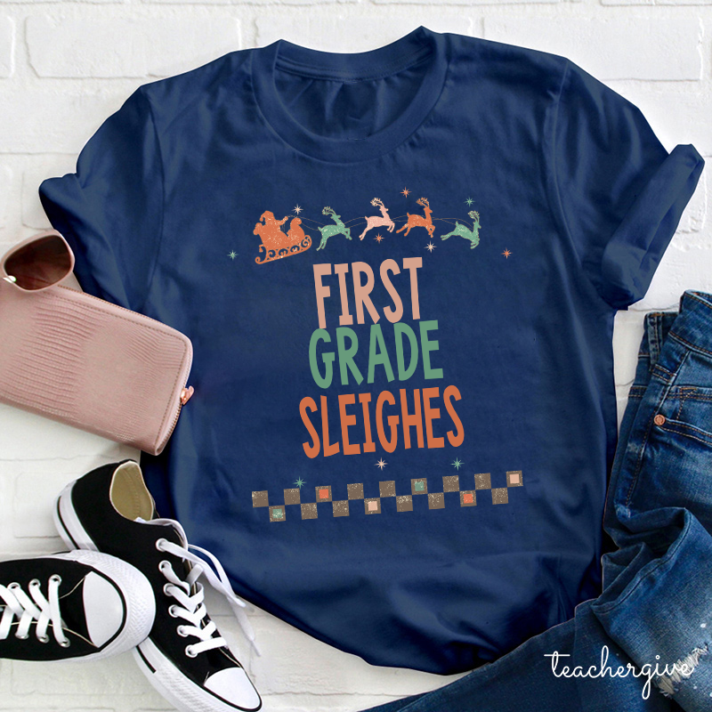 Personalized Grade Sleighs Teacher T-Shirt
