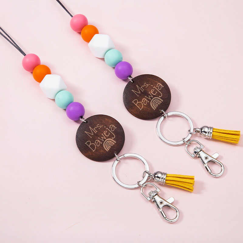 Personalized Beaded Teacher Purple Lanyard