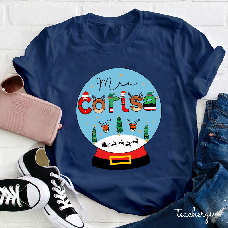 Personalized Merry Christmas Snow Scene Teacher T-Shirt