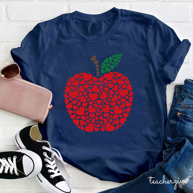 An Apple Made Of Love Heart Teacher T-Shirt