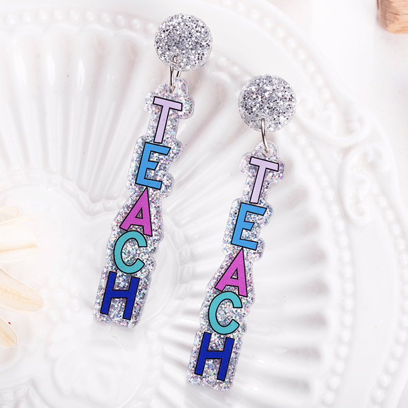 Shining Purple Teach Letter Acrylic Earrings