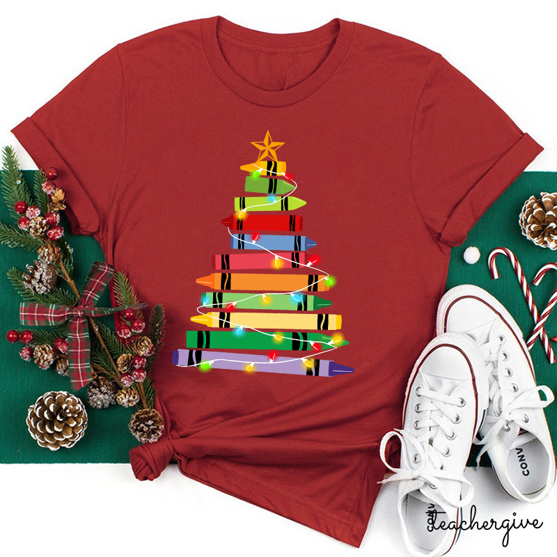Crayons Tree Colored Ligths Teacher T-Shirt