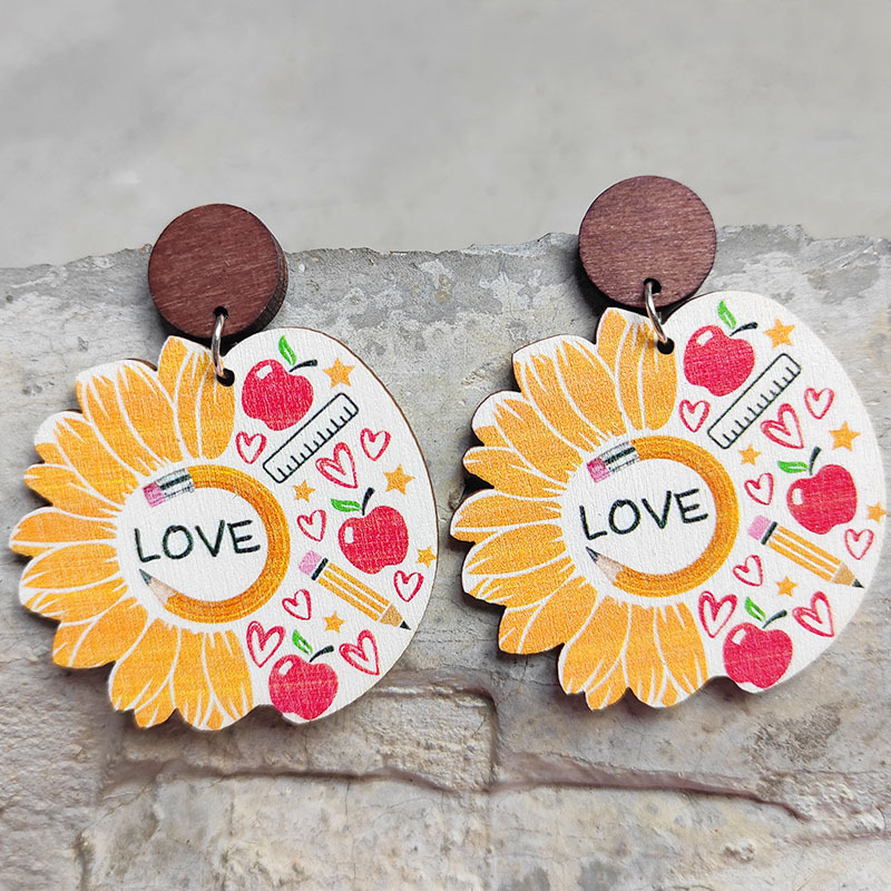 Love Sunflower Teacher Wooden Earrings