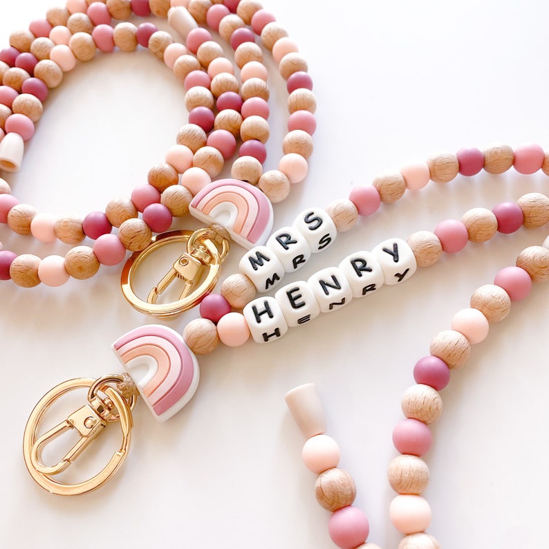 Personalized Rainbow Bead Teacher Lanyard