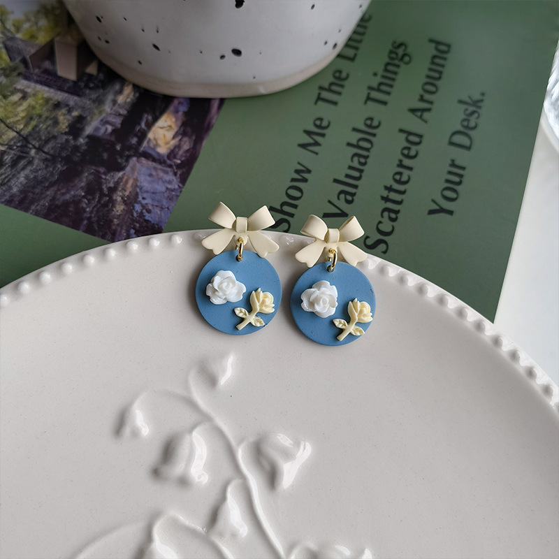 Blue Rose Clay  Earrings
