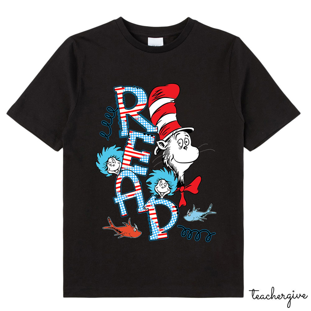 READ Letter Cat Wearing Hat Kid T-Shirt