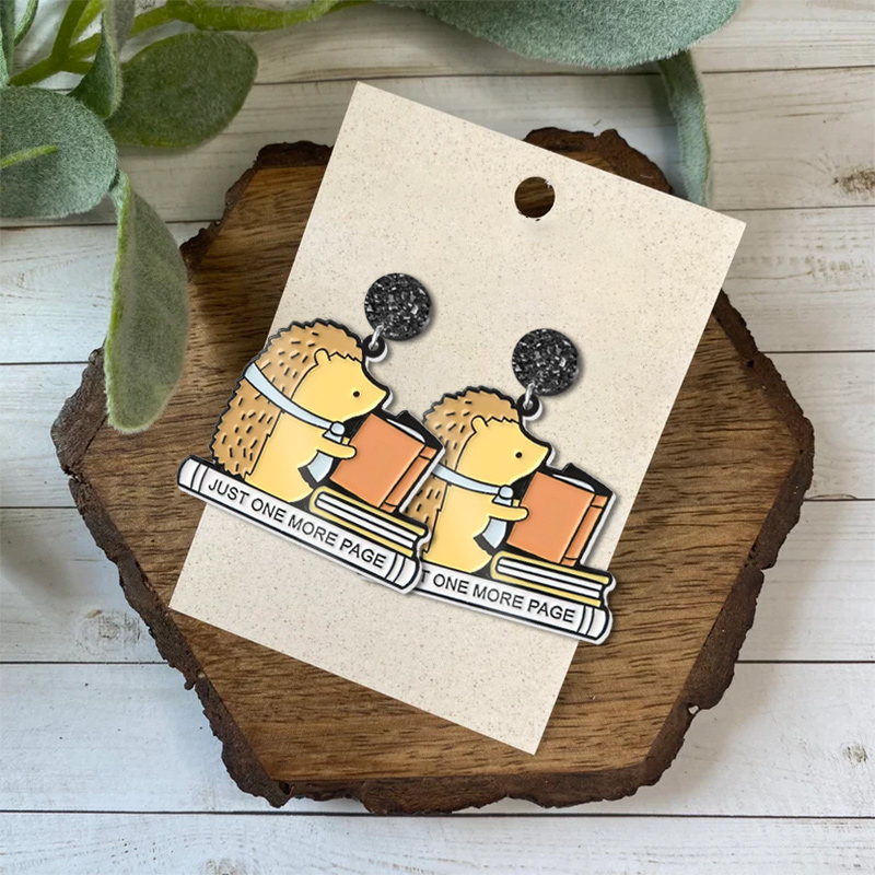Cute Hedgehog Just One More Page  Acrylic  Earrings