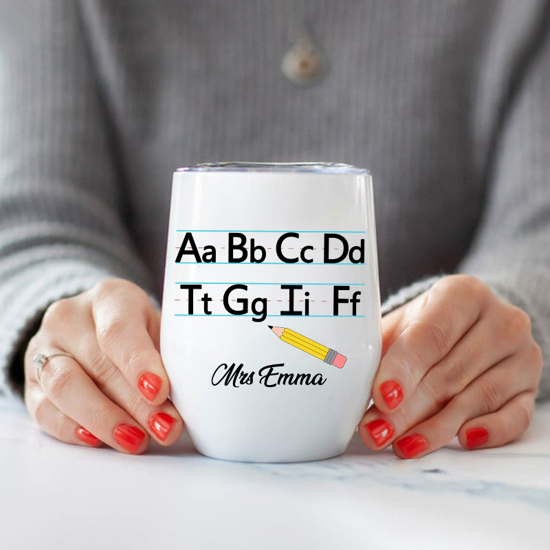 Personalized ABCD Teacher Wine Tumbler