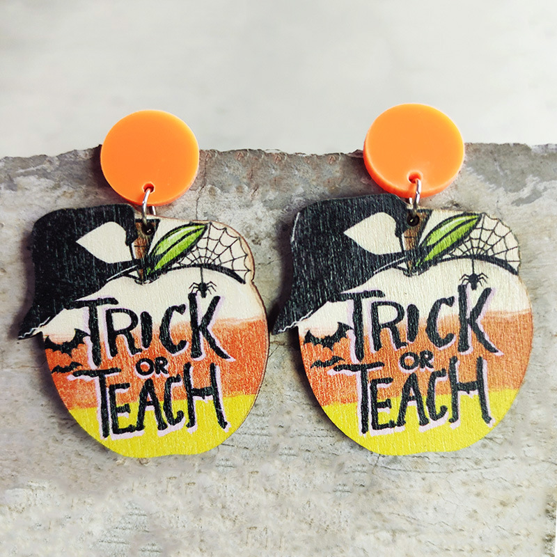 Trick Or Teach Apple Wooden Earrings