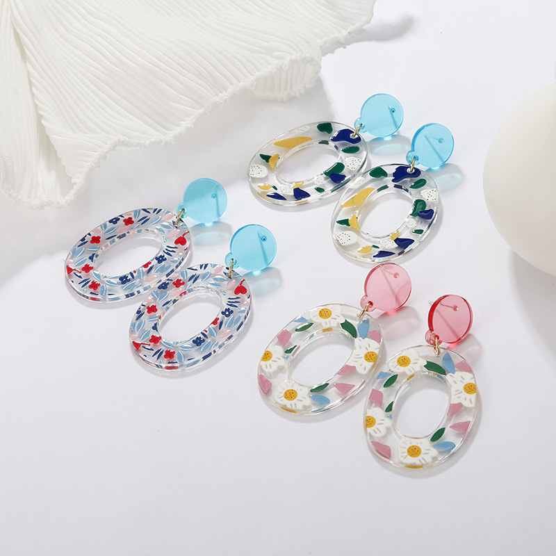 Multicolor Floral Geometric Acrylic  Earrings
