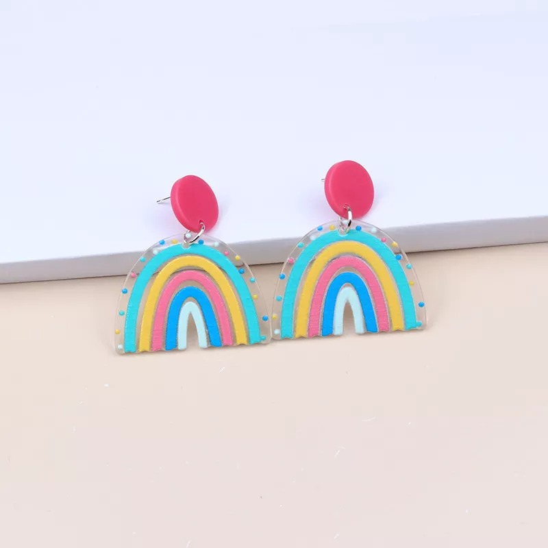 A Multi-colored U-shaped Rainbow Bar Earrings