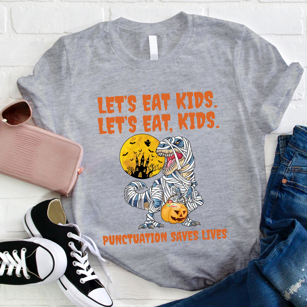 Punctuation Saves Lives Dinosaur With Bandage Teacher T-Shirt