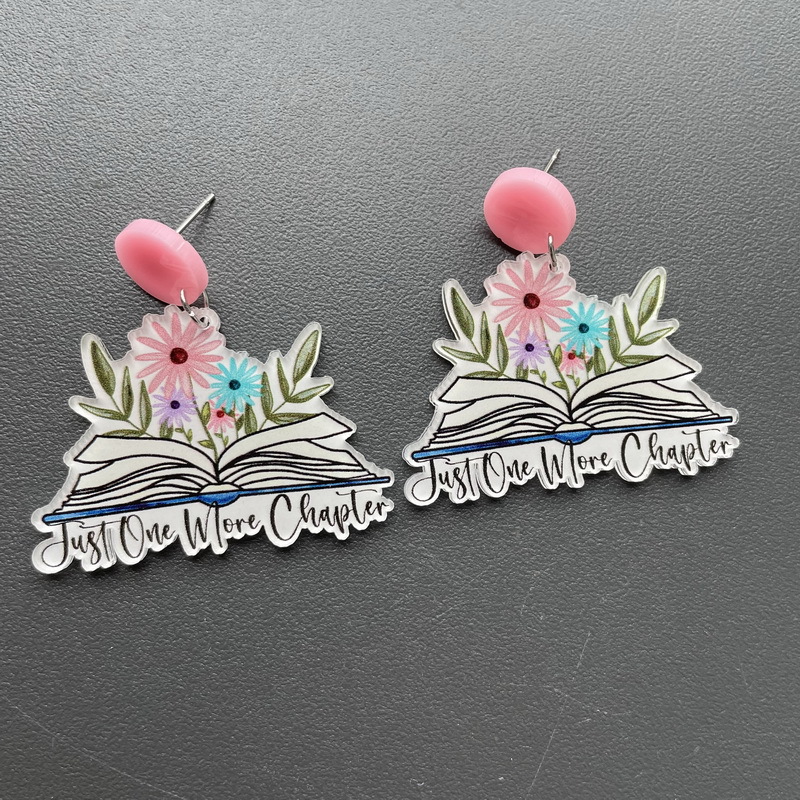 Flowers In Books Reading  Acrylic  Earrings
