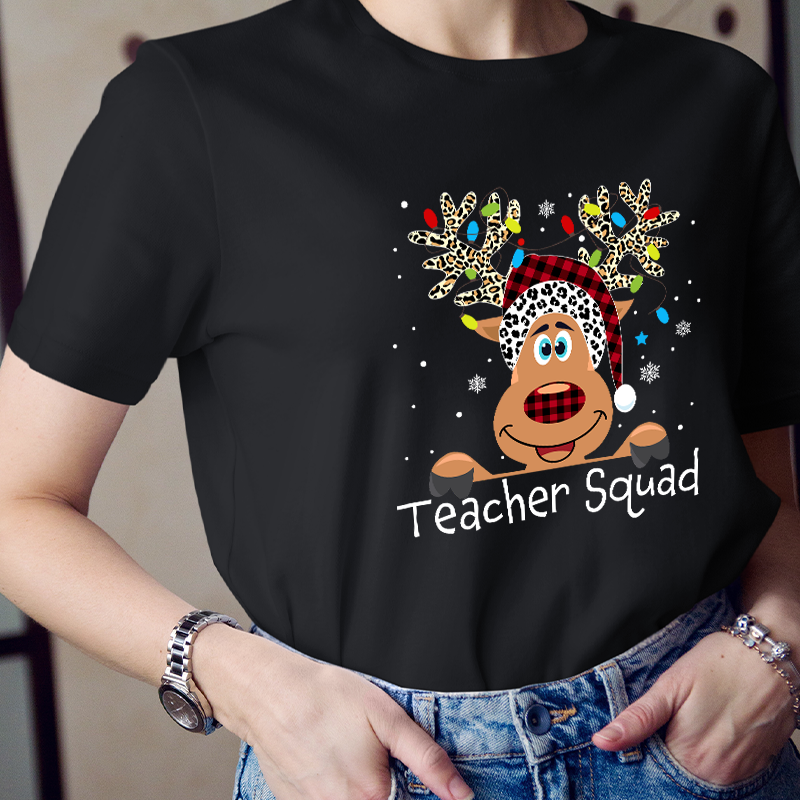 Merry Reindeer Teacher Squad Teacher T-Shirt