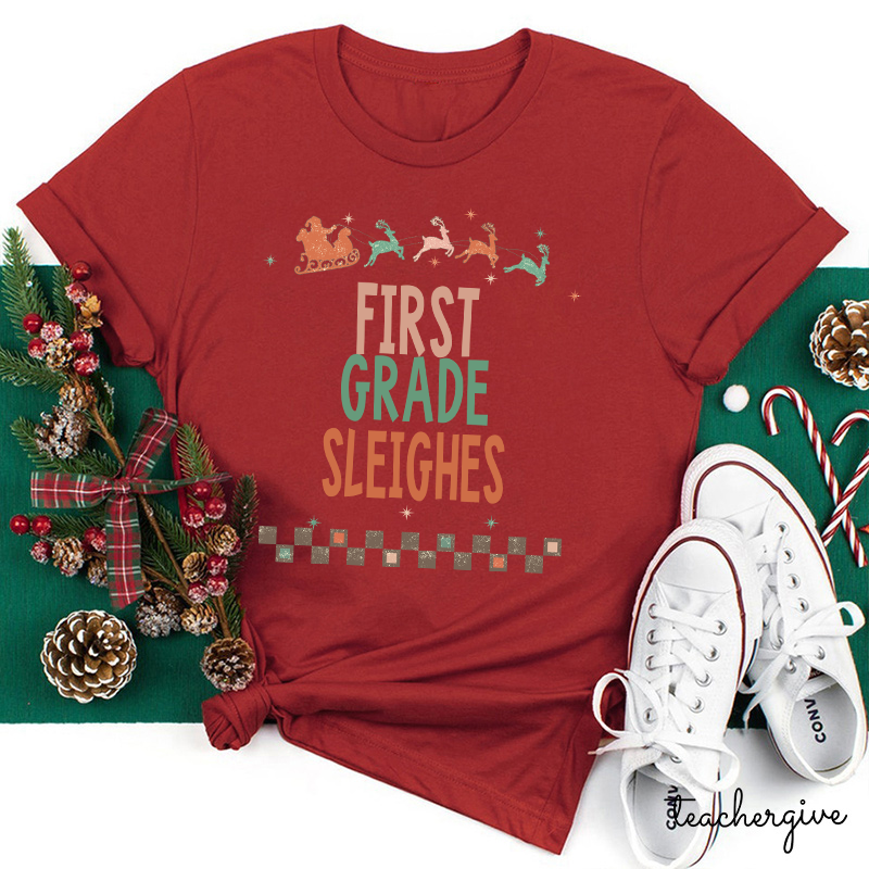 Personalized Grade Sleighs Teacher T-Shirt