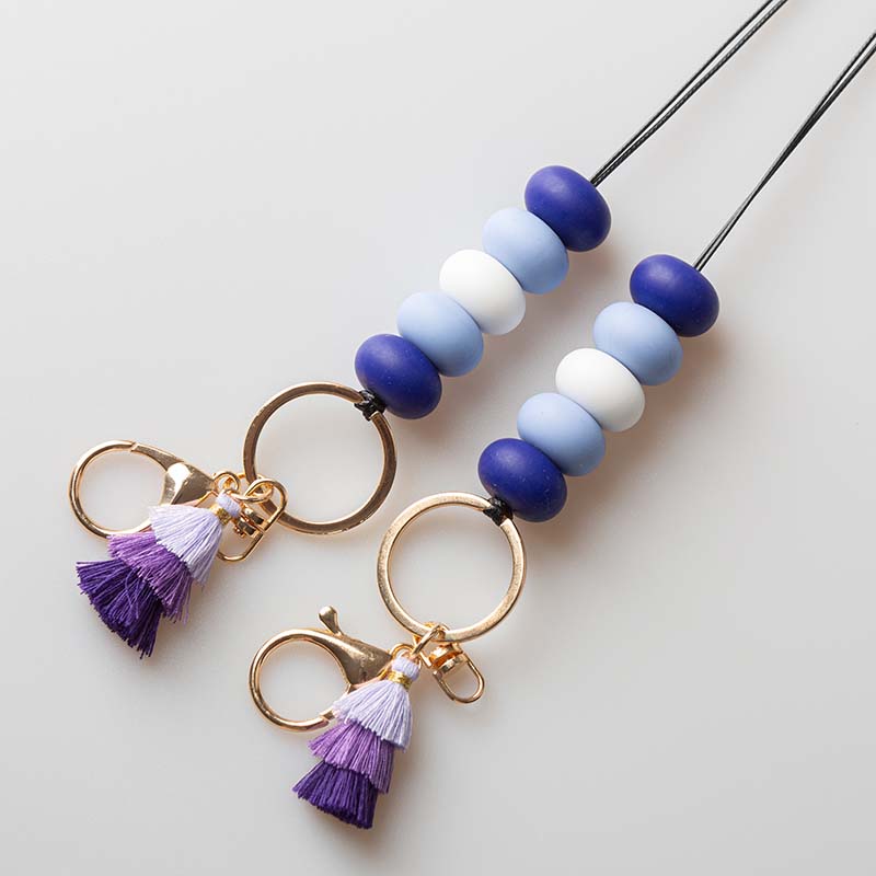 Blue Beads Rainbow Tassels Lanyard