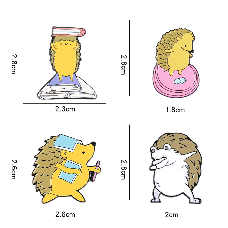 Cute Hedgehog And Books Pin Set