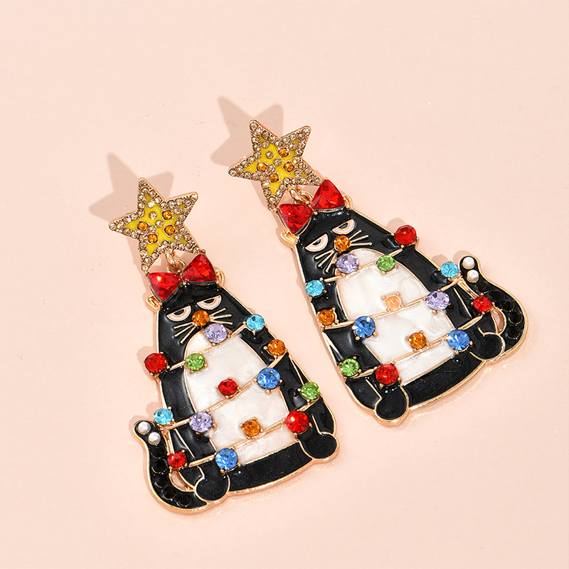 Naughty Kittens Playing With Lights Metal Earrings