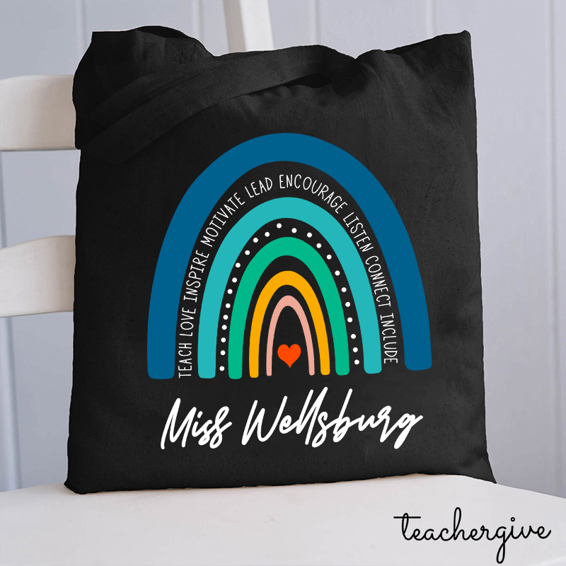 Personalized Teach Love Inspire Motivate Lead Encourage Listen Connect Include Teacher Tote Bag