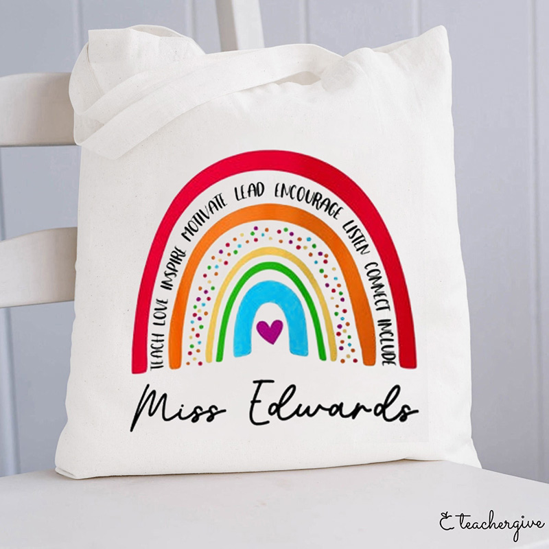 Personalized Red Rainbow Teacher's Ability Teacher Tote Bag