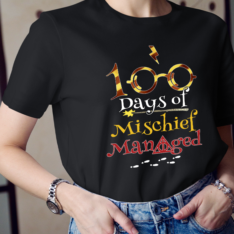 100 Days Of Mischief Managed Magic Style Teacher T-Shirt
