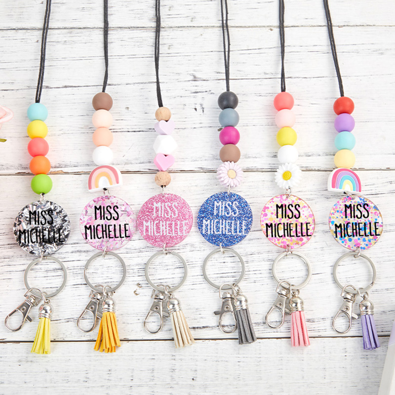 Personalized Colorful Rainbow Teacher Lanyard