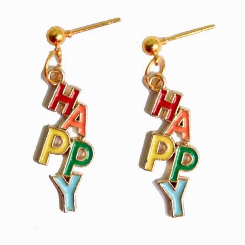 Happy Letter Metal Earrings
